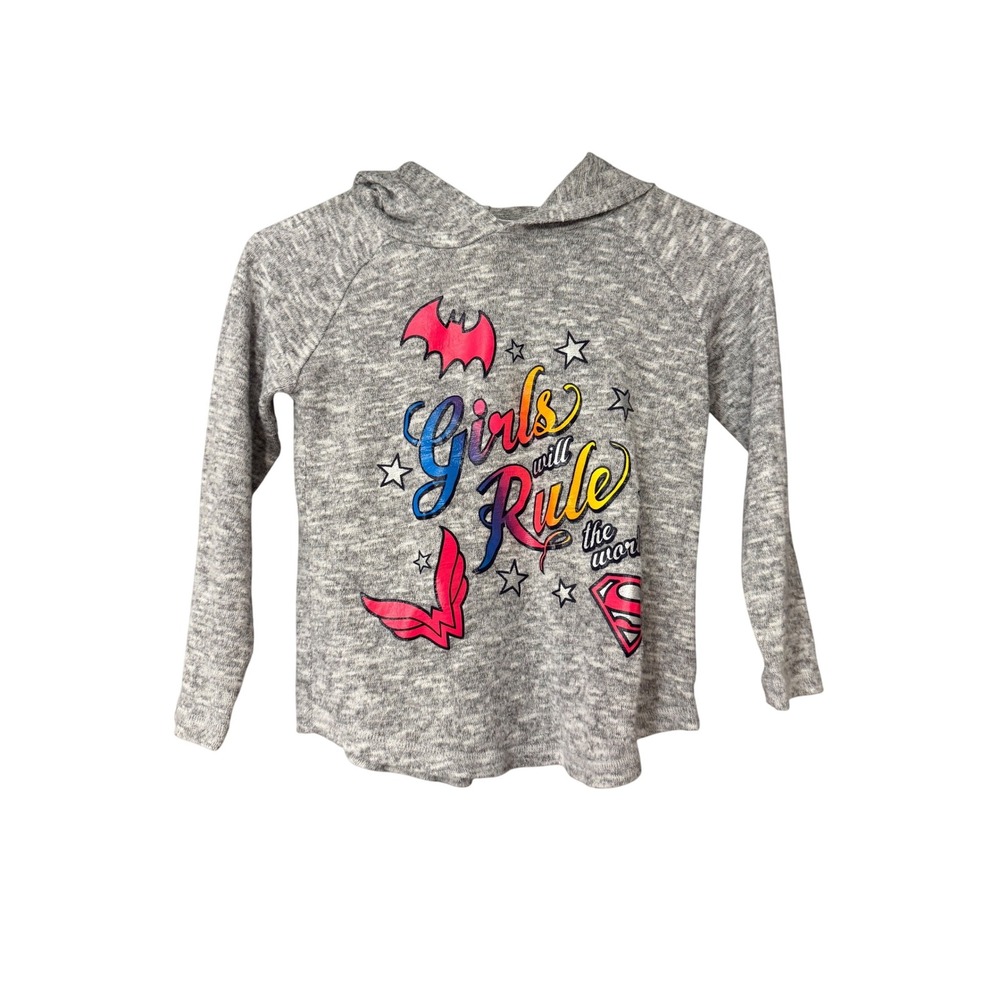 DC Super Hero Girls Hoodie‎ Sweatshirt Kids Size M 7-8 Grey Long Sleeve